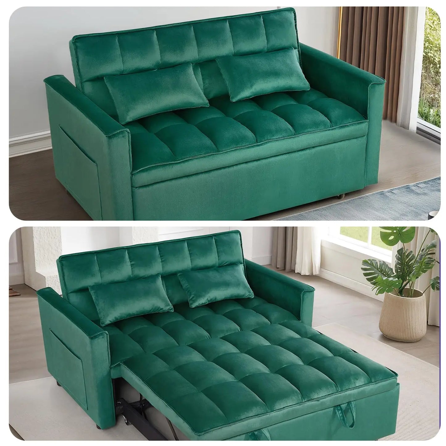 3 in 1 Convertible Sleeper Sofa Bed, Futon Couches for Living Room with Side Pocket