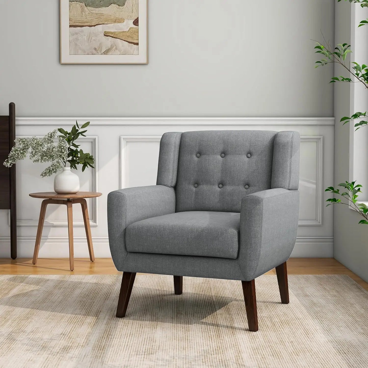 Modern Linen Accent Chair High-Resilient Sponge Comfy Reading Seat Floral Set 1,