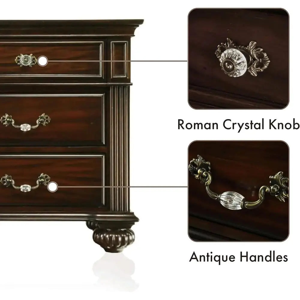 6-Piece Solid Wood Traditional Bedroom Set with Chest, Mirrored Dresser, 2 Nightstands,