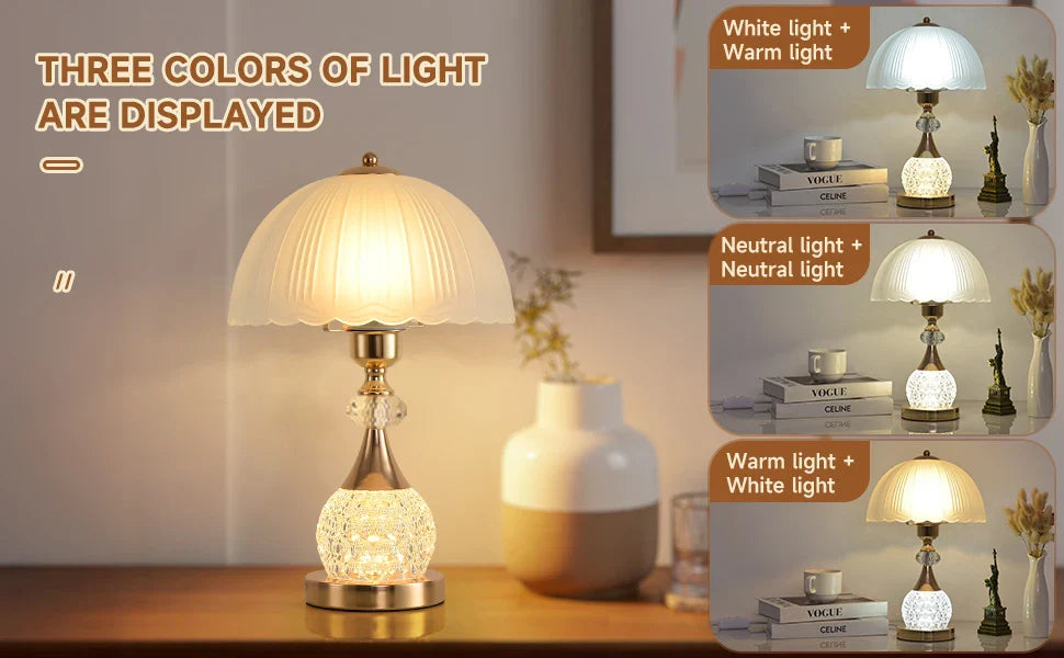 Bedside Table Lamp Petal Light Luxury Crystal Push Button Switch Bedroom Living Room Den Control Dimming Warm Atmosphere Decorat
