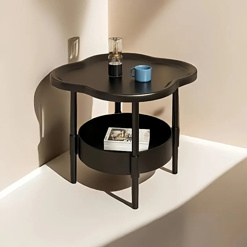 Stylish Modern Round Side Table with Storage Shelf