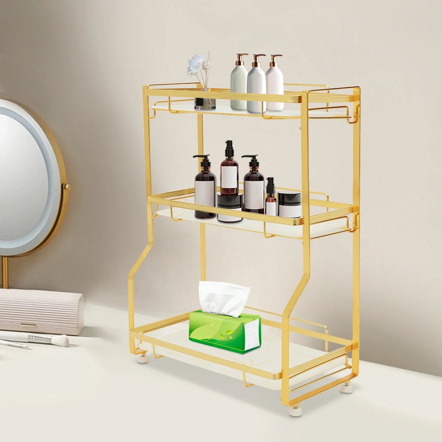 3 Tier Bathroom Countertop Organizer, with Small Storage Basket for Skincare Makeup