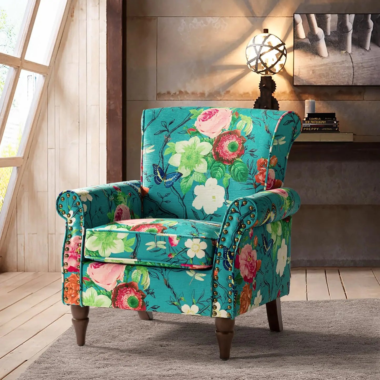 Modern Wingback Accent Chair with Wood Legs & Removable Cushion, Comfy Upholstered Armchair , Different Fabrics