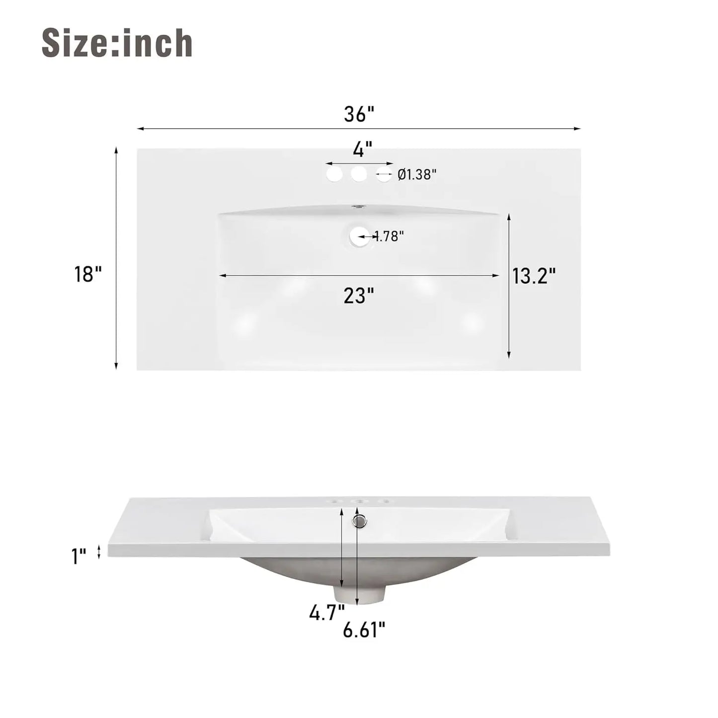 36in Free Standing Bathroom Vanity with Sink Wooden Cabinet Ceramic Basin