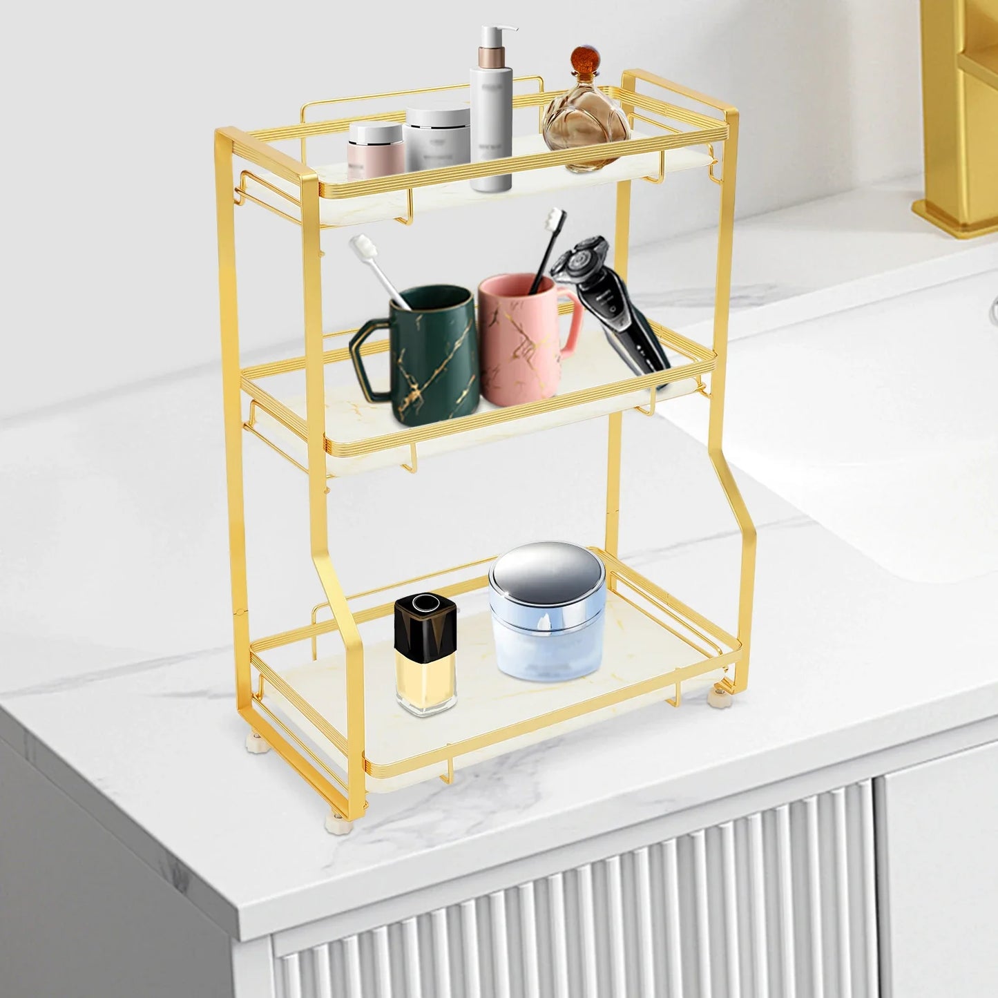 3 Tier Bathroom Countertop Organizer, with Small Storage Basket for Skincare Makeup