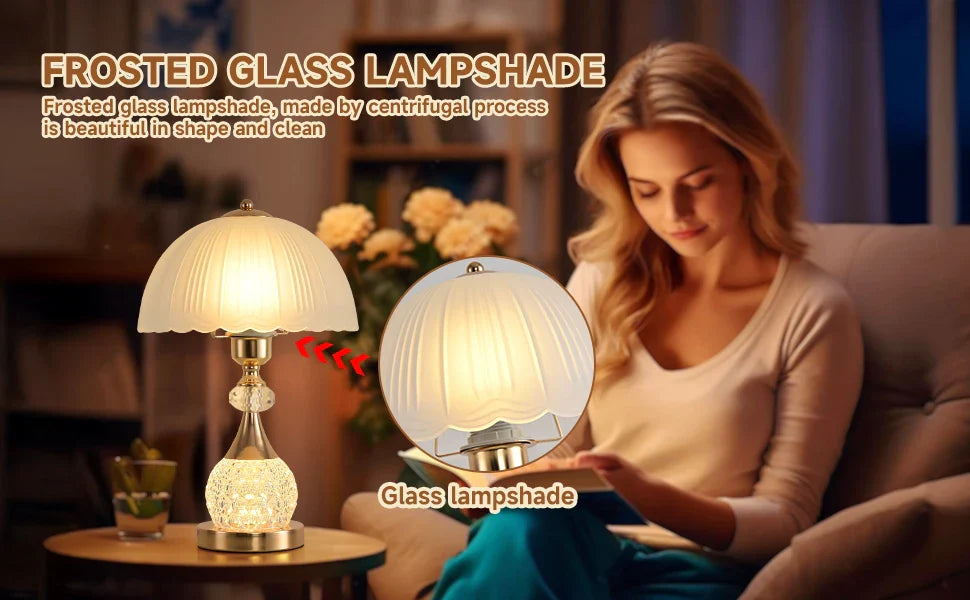 Bedside Table Lamp Petal Light Luxury Crystal Push Button Switch Bedroom Living Room Den Control Dimming Warm Atmosphere Decorat