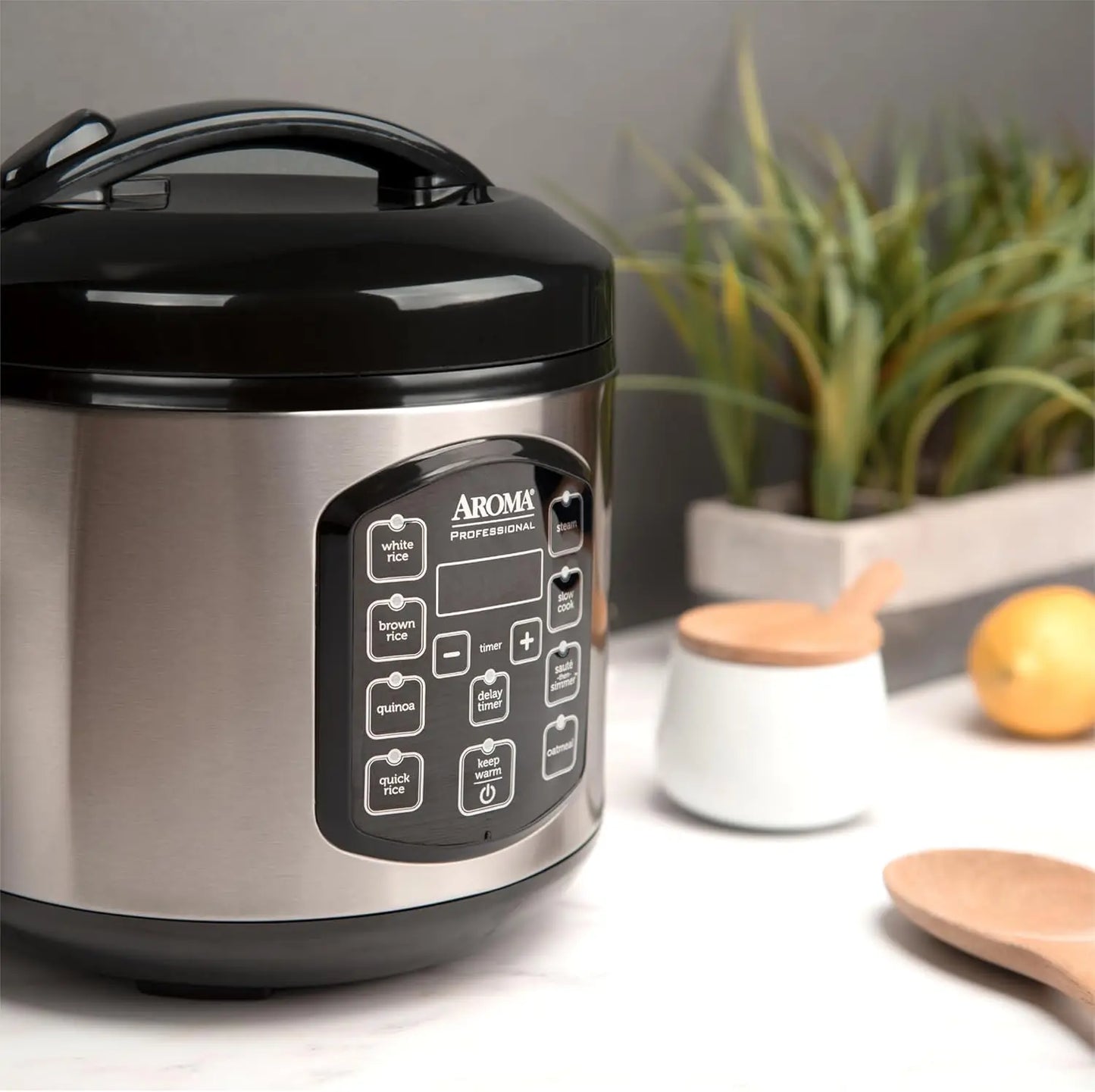4-Cup Digital Rice Cooker & Multicooker with Steamer, Slow Cook 2 Qt Stainless Steel