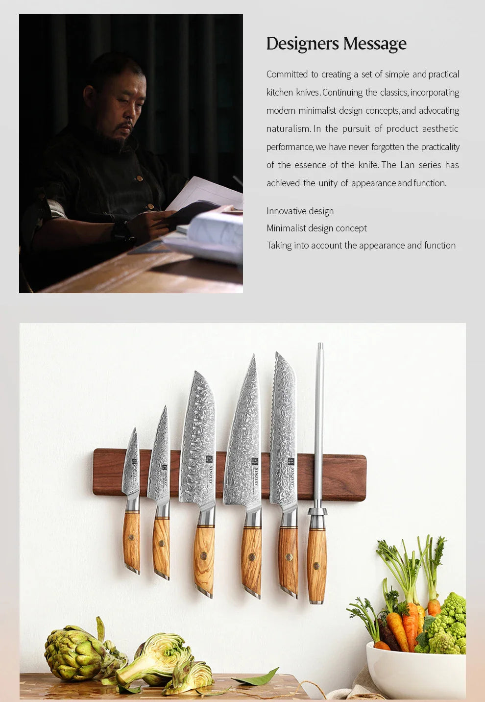 XINZUO 1-8pcs Kitchen Knife Set 73 Layers Custom Damascus Steel  with Olive Wood Handle