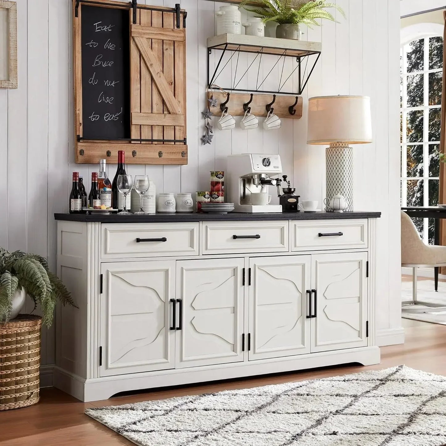 66" Large Buffet Sideboard Cabinet with 4 Doors and 3 Drawers,  Storage Cabinet for Dining Room,