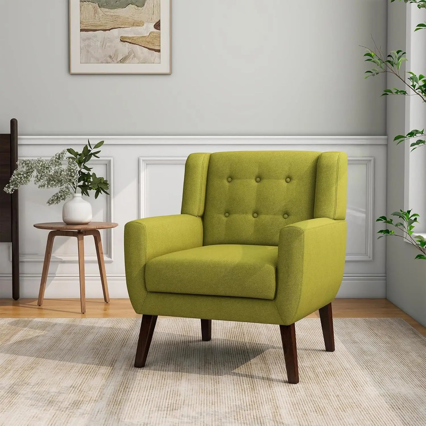 Modern Linen Accent Chair High-Resilient Sponge Comfy Reading Seat Floral Set 1,
