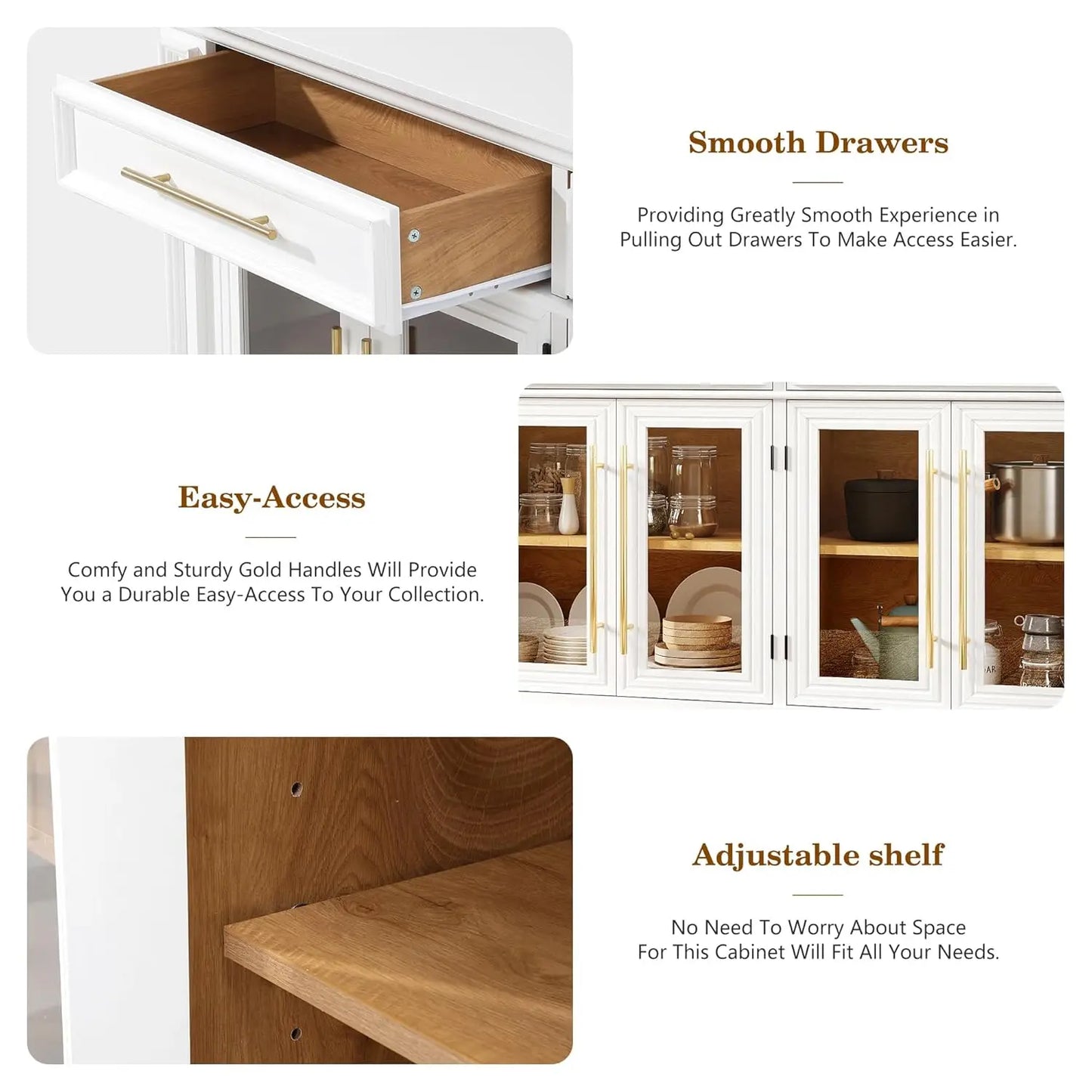 63" Large Sideboard Buffet Cabinet with Storage,  2 Drawers and Glass Doors,, Customized