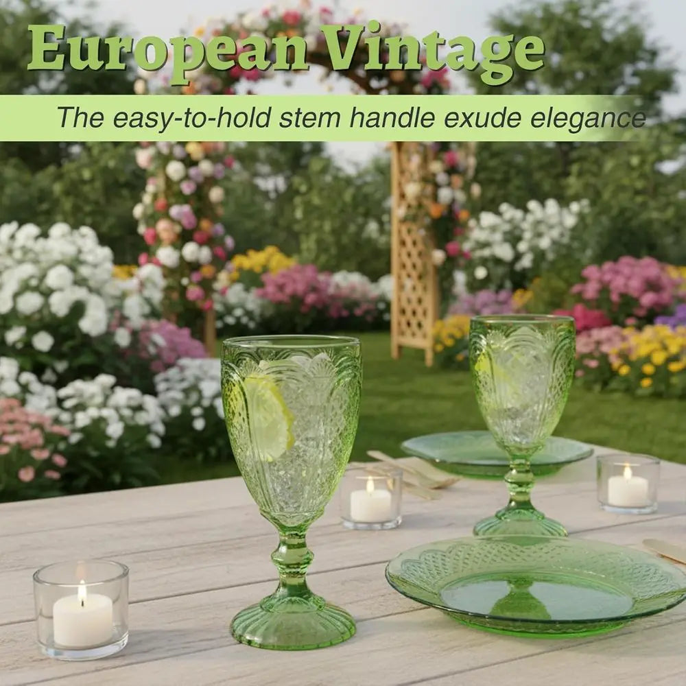 Vintage Green Glassware Set of 6, 10.5 OZ