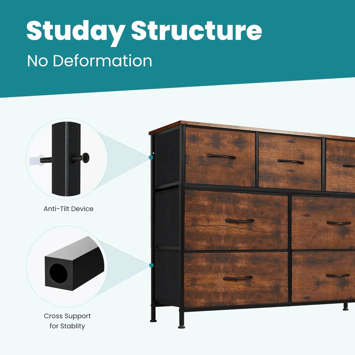 JHK Desser For Bedroom With 7 Fabric Drawers Closet Chest For Living Room Display Cabinet