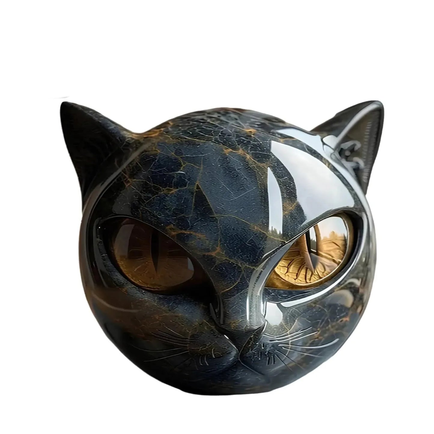 Decorative Black Cat Stone Figurine Resin Cat Head