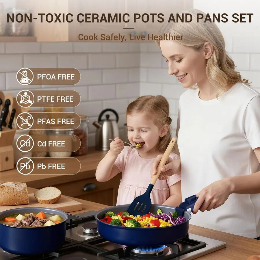 18Piece Ceramic Pots and Pans Set Non Stick, Non Toxic Cookware Set