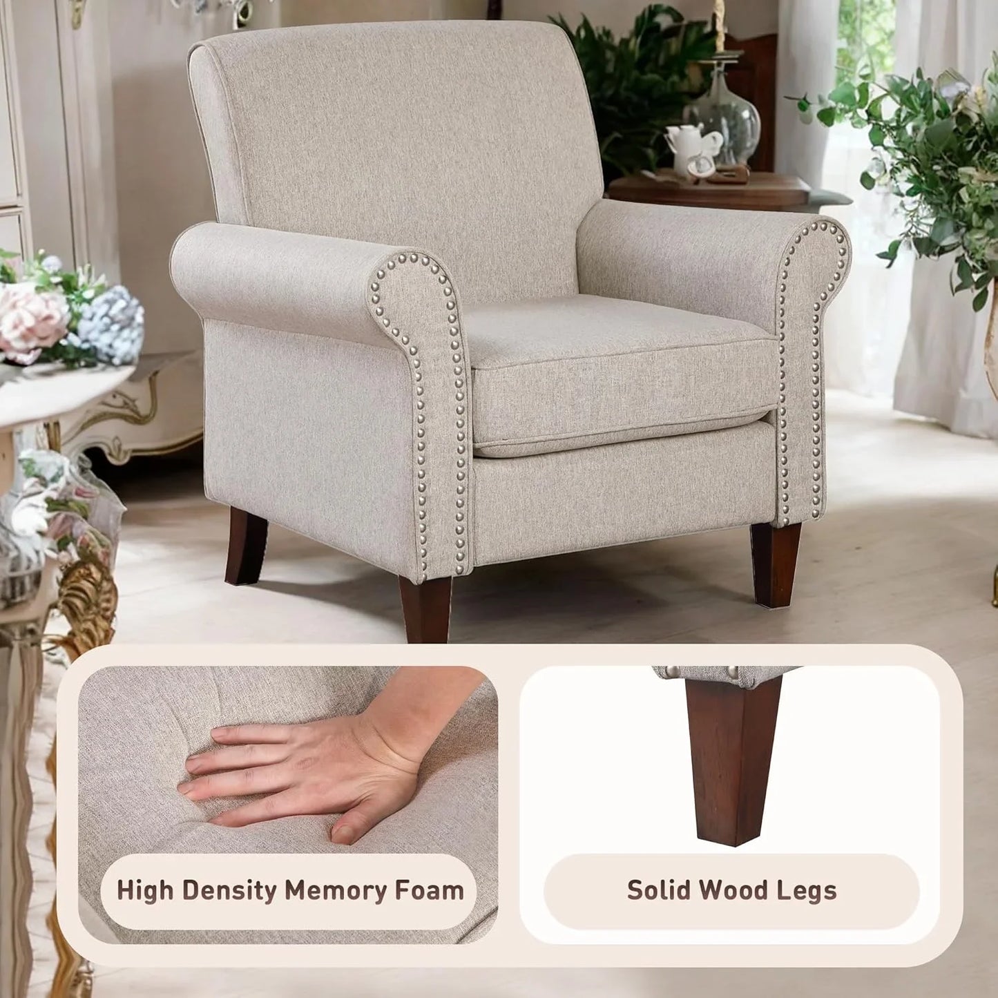Upholstered Living Room Chair Set of 2 - Large Comfy Fabric Accent Chair