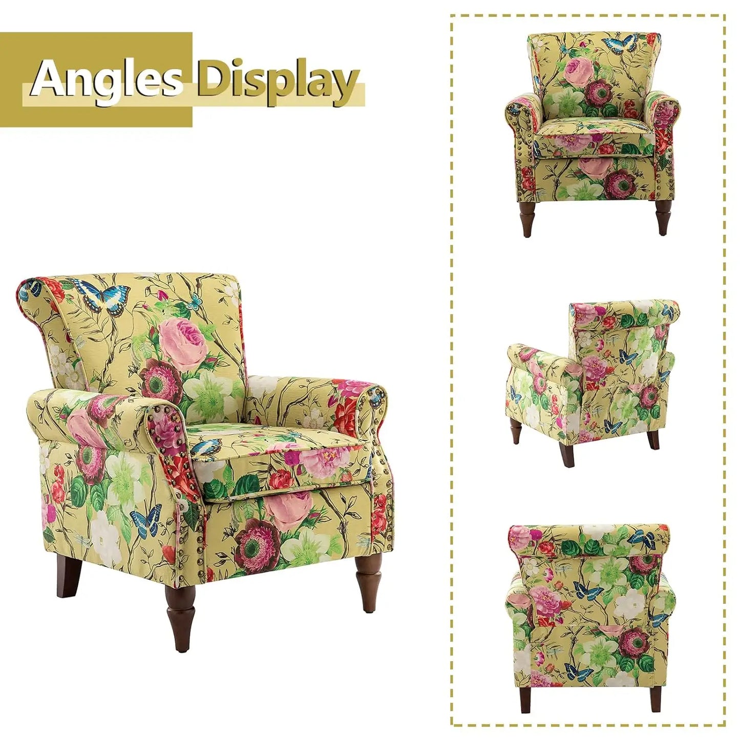 Modern Wingback Accent Chair with Wood Legs & Removable Cushion, Comfy Upholstered Armchair , Different Fabrics