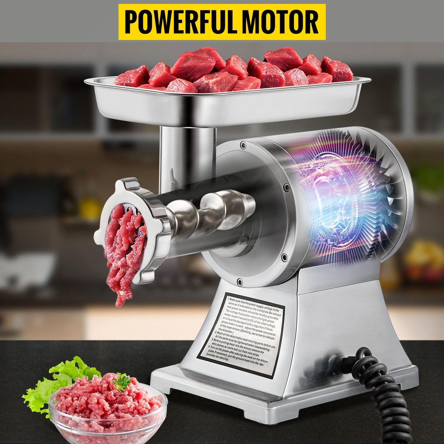 SucceBuy 250Kg/H Electric Meat Mincer Grinder Commercial Kitchen Chopper