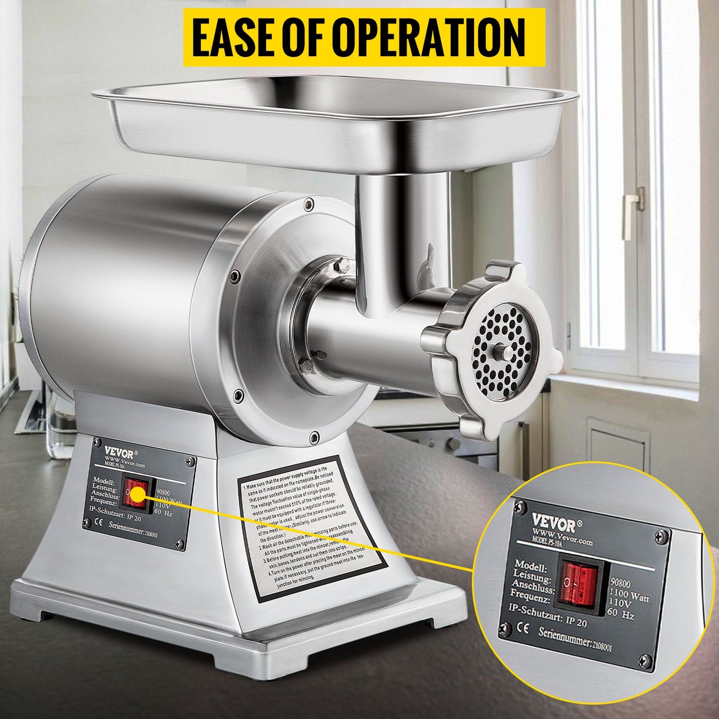SucceBuy 250Kg/H Electric Meat Mincer Grinder Commercial Kitchen Chopper