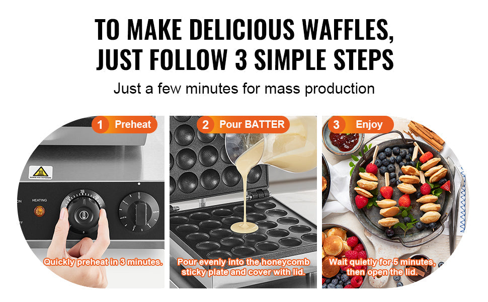 SucceBuy Electric Waffle Maker 25PCS Mini Dutch Pancake Maker Kitchen Home Appliance