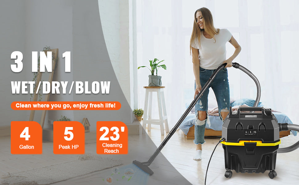SucceBuy Portable Wet and Dry Vacuum Cleaner 15L 1200W Power Strong Suction Vacuum Cleaner & Air Blower
